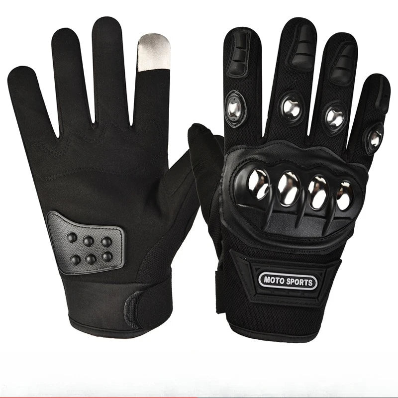 Motorcycle anti fall stainless steel hard shell half finger riding gloves for men's mountain bike riding equipment gloves Zpaxo Black full finger