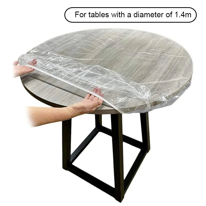 Fitted Round Tablecloth Transparent Waterproof Oil-proof Table Cover Zpaxo 1.4m