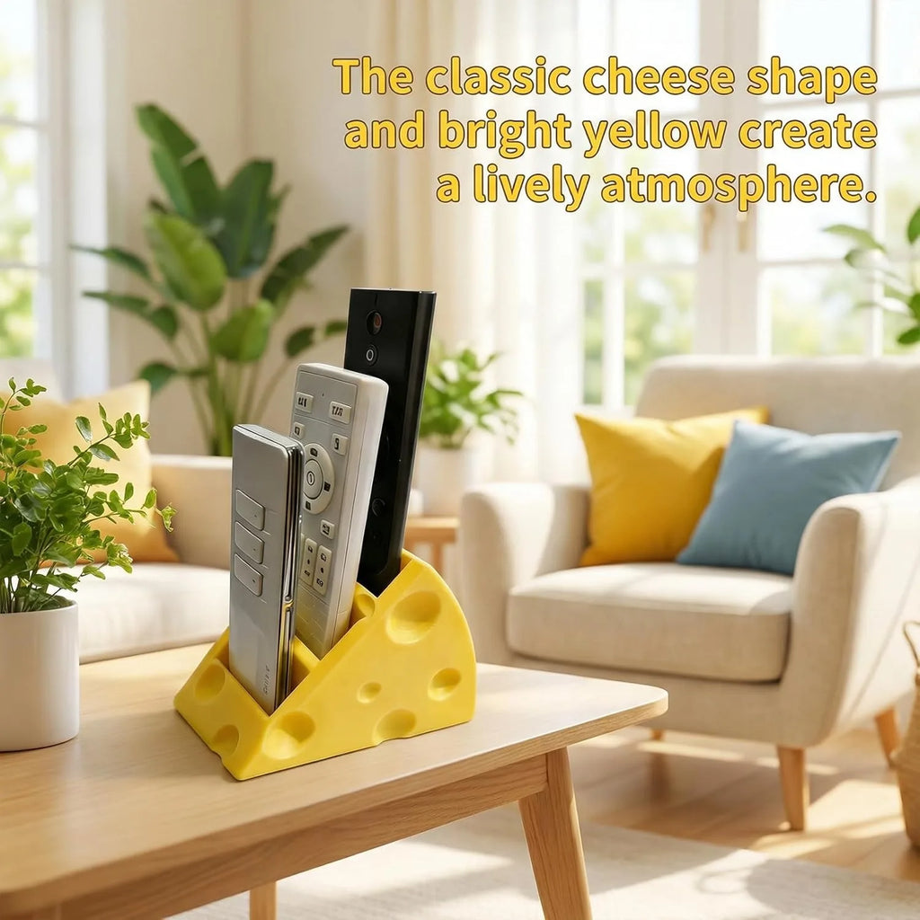 Remote Control Holder 3 Compartments 3D-Printed Cheese-shaped Desk