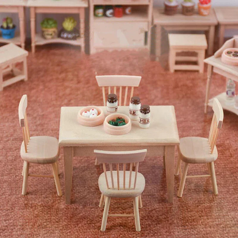 1 12 Miniature Dollhouse Furniture Wooden Dining Table Chair Zpaxo