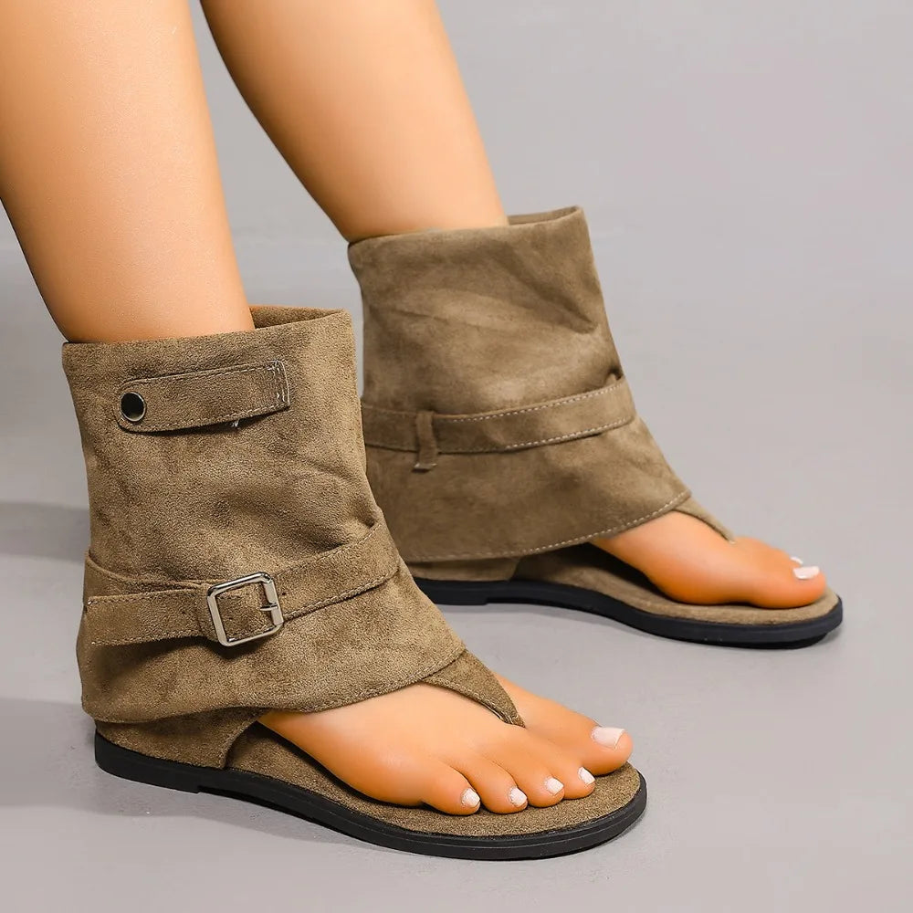 New 2026 Summer Women Sandals Boots Fashion Open Toe Flats Sheepskin Sandals Retro High Top Ladies Street Shoes Zapatos De Mujer Zpaxo