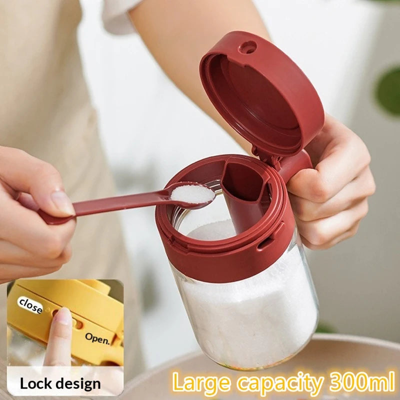 2-in-1 Glass Spice Jar with Spoon | Moisture-Proof Seasoning