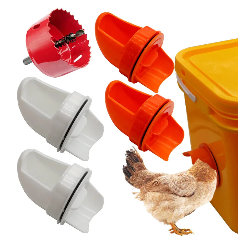 Poultry Chicken Feeder Hen Trough Gravity Farm Feed 3 Ports Hole Saw