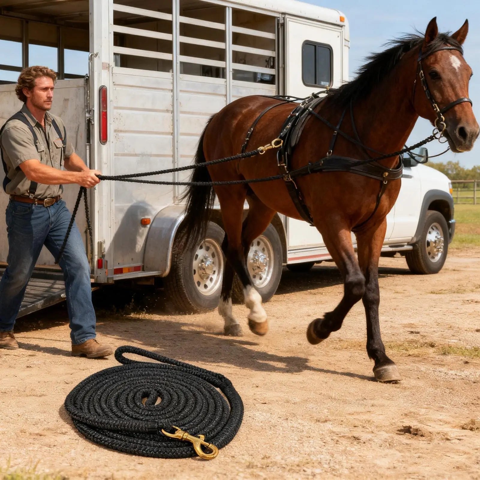 Horse Lunge Line Performance Horse Line Tack Equine Lunge Lead with Quick Halter for Daily Outside Barn Farm Pasture Stable Zpaxo