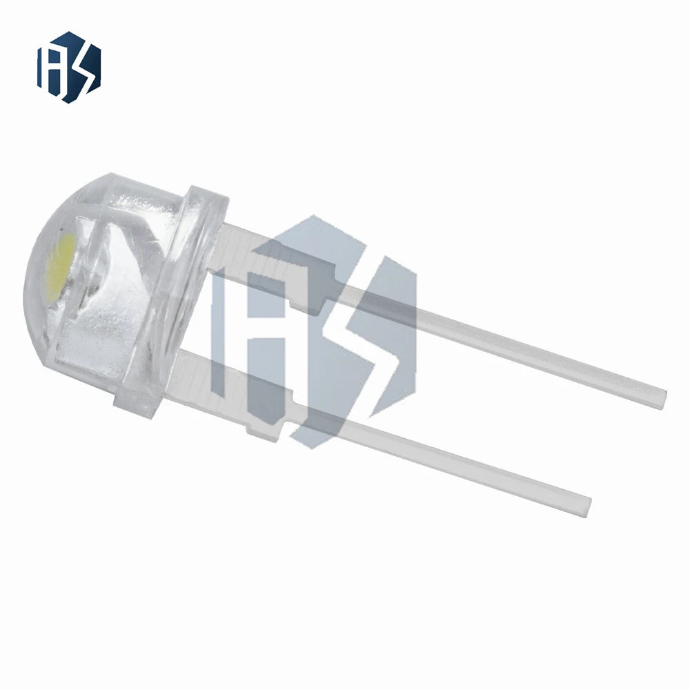 100Pcs 8mm F8 Straw Hat LED Diode, 0.5W 3.0-3.2V Super Bright White Wide-Angle Clear LED Zpaxo