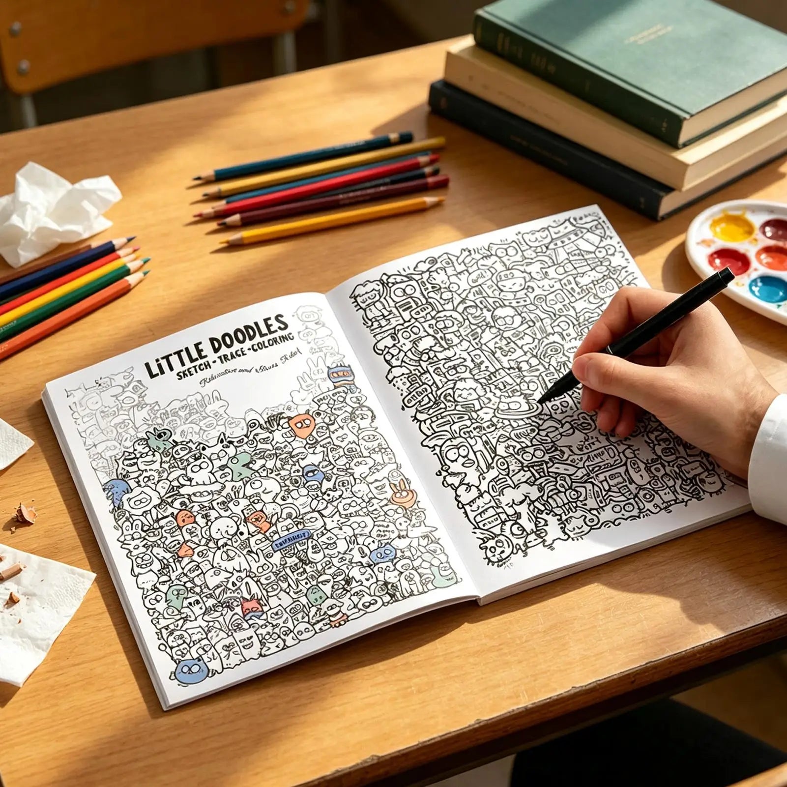 Doodle Art Coloring Book 30 Pages Digital Line Tracing Aesthetic Cute