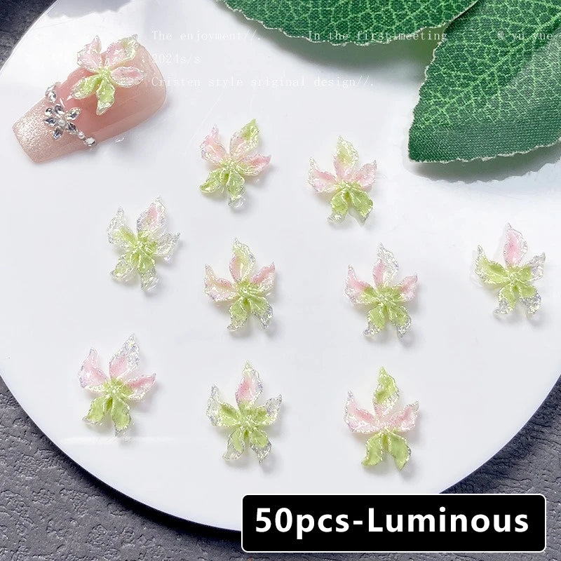 Mixed 3D Resin Gradient Colorful Transparent Luminous Lily Nail Art Decoration Bizarre Style Flower Nail Charms for Manicure DIY Zpaxo 02 Pink Green
