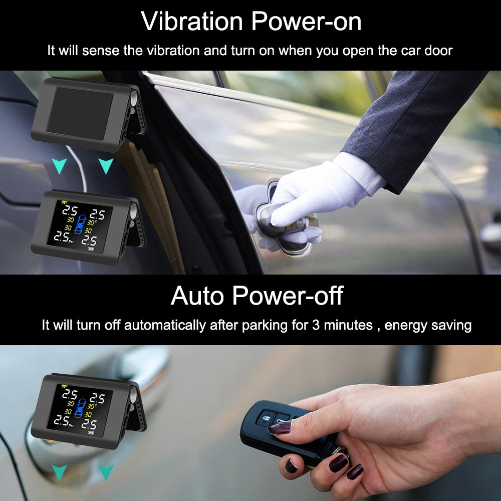LED Display 4 External Built-in Sensors Solar Power TPMS Car Tire
