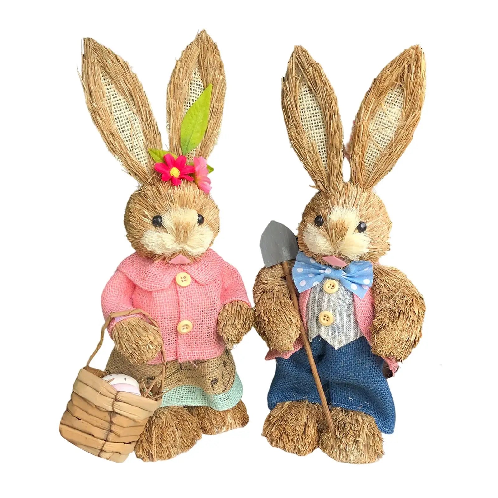 Cartoon 2Pcs Straw Easter Bunny Handmade 35cm Ornaments for Desktop, Windows, Shelves, Bedrooms Lovely Appearance Lifelike Zpaxo Style G