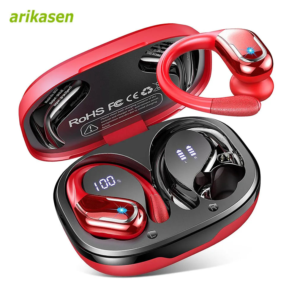 75Hrs Bluetooth 5 3 Earphones IP7 Waterproof Wireless Headphones ENC Zpaxo Red