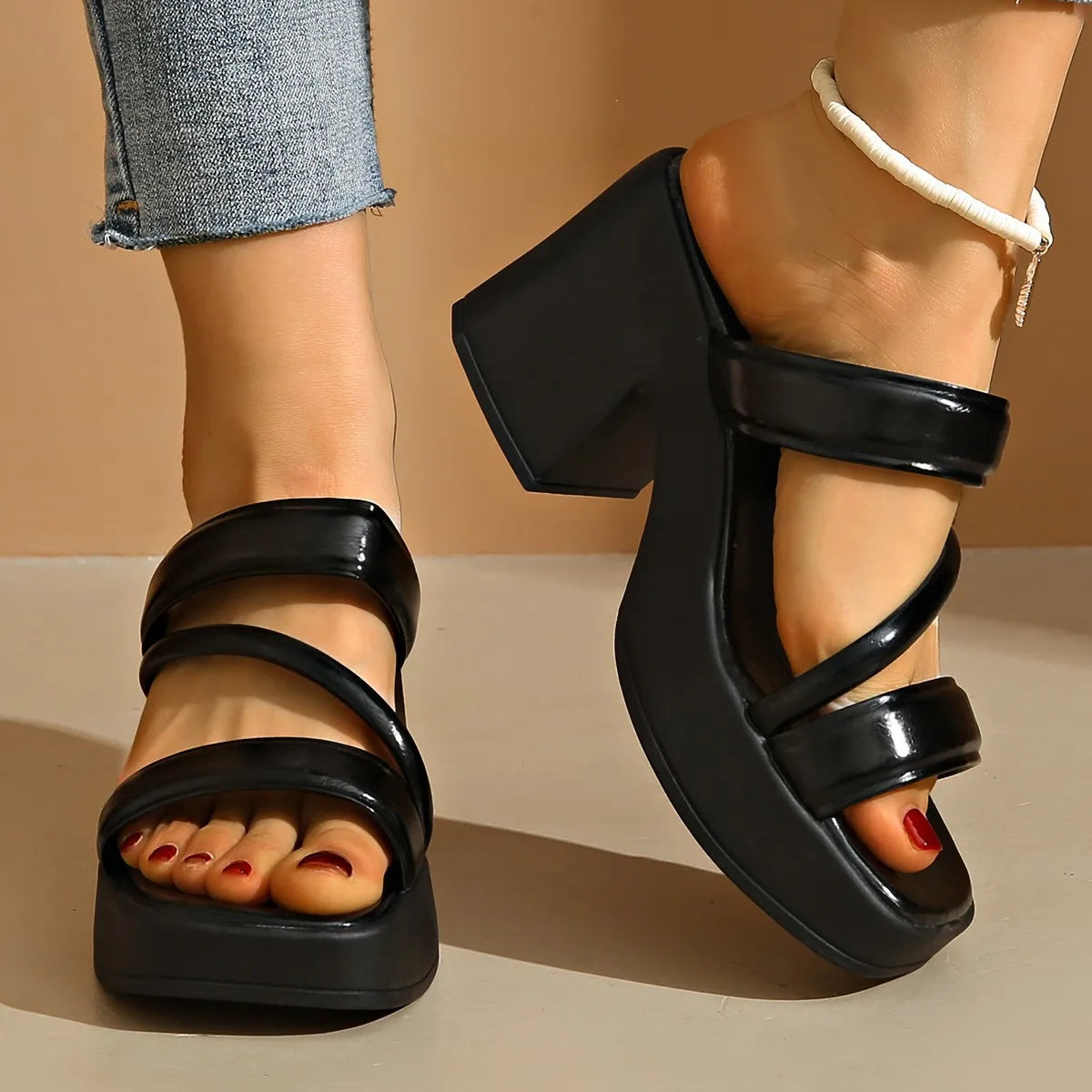 Elegant Women Platform Slippers Soft PU 2025 Summer Peep Toe Thick