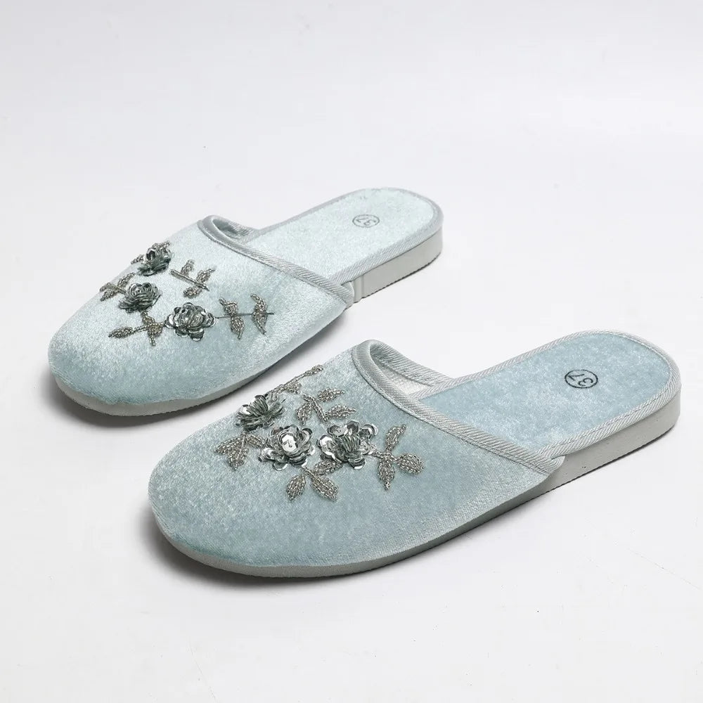 Women Indoor Slippers Home Slides Sequin Flat Shoes Summer Hollow Zpaxo 38 image color 2