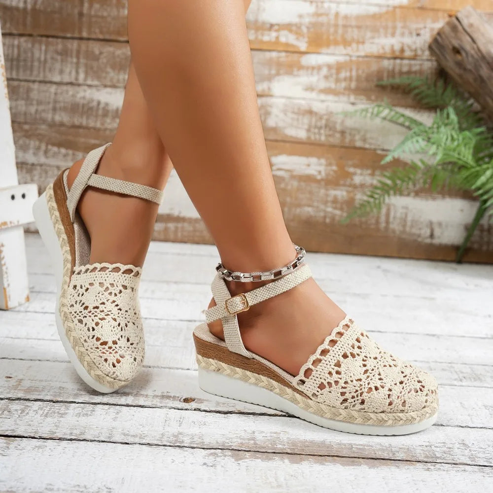 2026 Summer Women's Hollow Wedge Thick-soled Shoes Buckle Designer