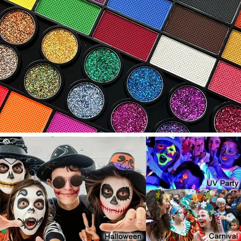 42 Color Face & Body Paint Palette Set,Water Soluble Long Lasting Safe Halloween Body Painting Pigments,Face Body Paint Makeup Zpaxo