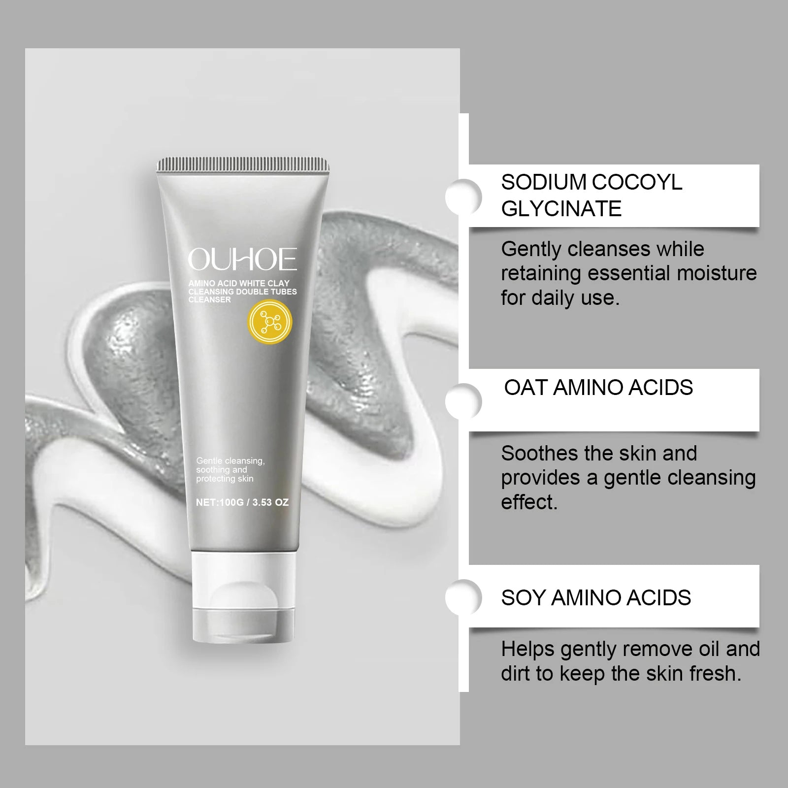 Amino Acid Cleanser Gently Cleansing Facial Skin Oil Control Clean Pores and Less Oil Moisturizing Nourishing Skin Care Cleanser Zpaxo