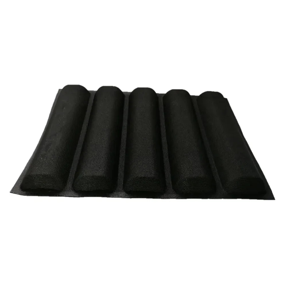 Non-Stick Baguette Wave French Bread Bakeware Perforated Baking Pan Mat for 12-Inch Sub Rolls Silicone Baking Liners Zpaxo black 5 grids by 12 inches
