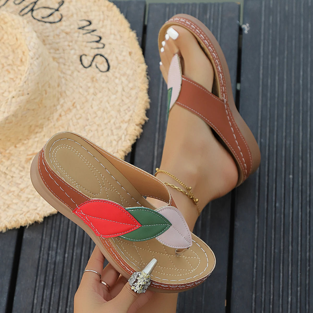 2025 Women Slippers Outdoor Wedge Sandals Fashion Non-Slip Slippers Female Trend Lightweight Party Ladies Shoes Slides Women Zpaxo Brown 43