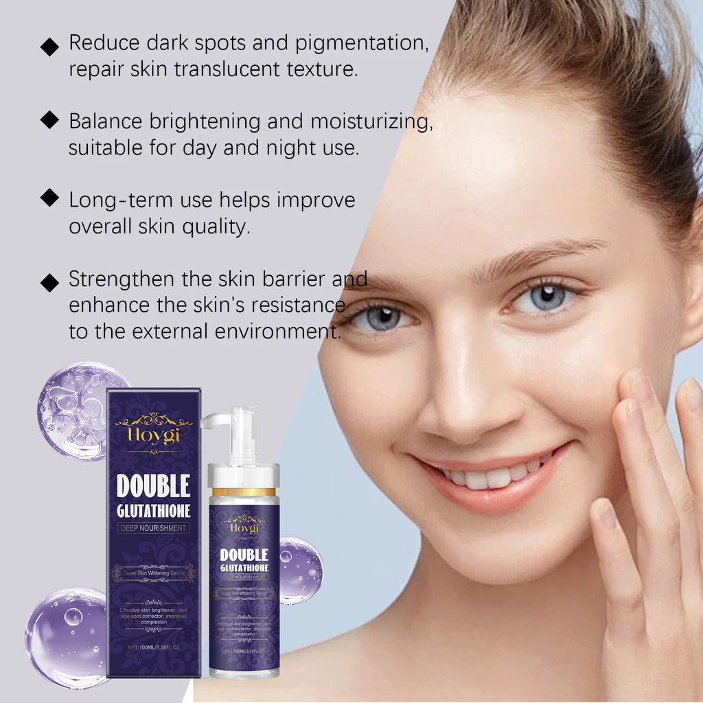 Double Glutathione Serum Lightens Dark Spots Even Skin Tone Skin Radiant Moisturizing Hydrating Smoothing Brighten Skin Care Zpaxo