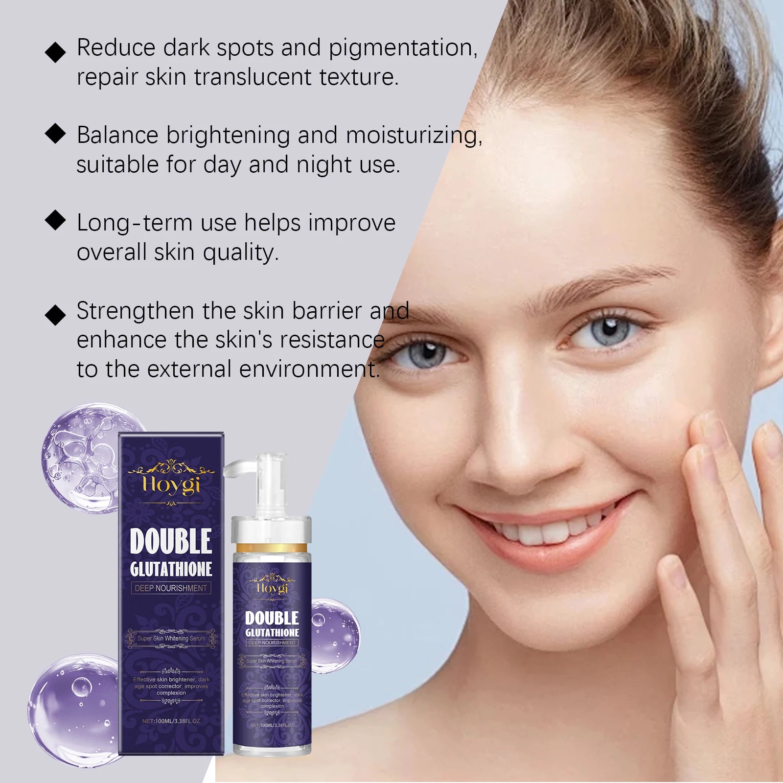 Double Glutathione Serum Lightens Dark Spots Even Skin Tone Skin Radiant Moisturizing Hydrating Smoothing Brighten Skin Care Zpaxo