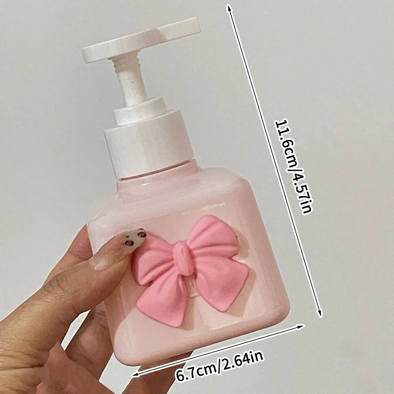 Bow Soap Dispenser Refillable Shower Bottle Pink Plastic Press Pump Zpaxo 200ML