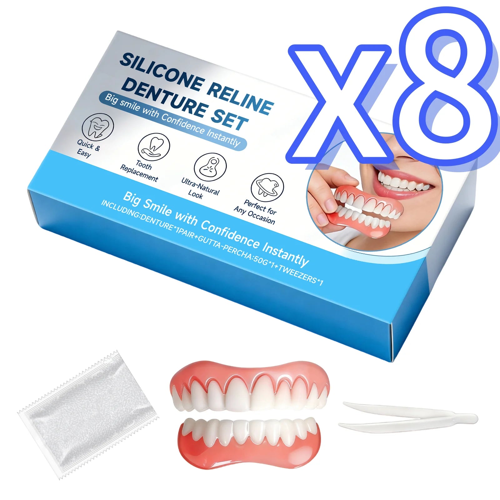 Silicone Reline Denture Set – Fake Teeth Kit for Comfort & Fit Denture Reline Kit Zpaxo 8 Set