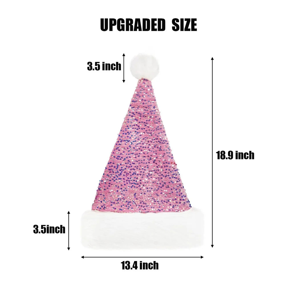 Sequin Santa Hat – Plush Fluffy Pompom for Adults & Kids