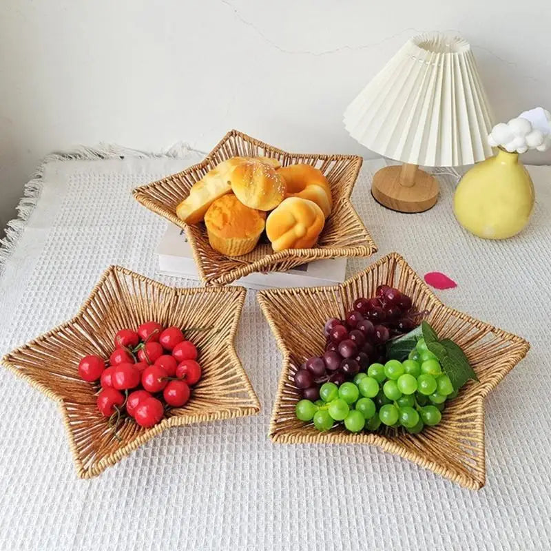 Woven Imitation Rattan Snacks Organiser Star Shaped Fruit Basket for Home Use Zpaxo