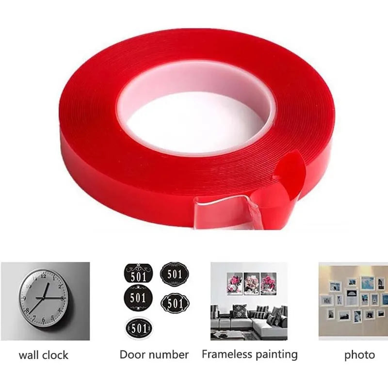 2pcs Transparent Red Film Double Sided Tape With HighTemperature Resistance No Marks Waterproof Adhesion Strong Adhes Zpaxo