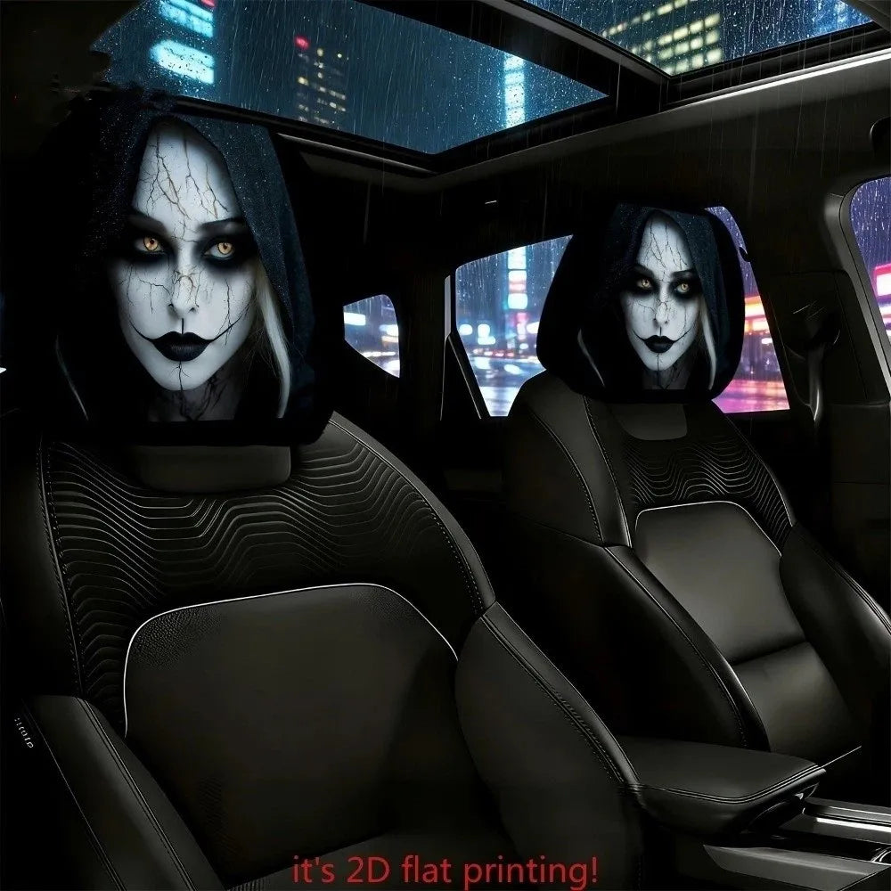 2D Stretch Car Headrest Covers Ghost Funny Neck Pillowcase Halloween Zpaxo