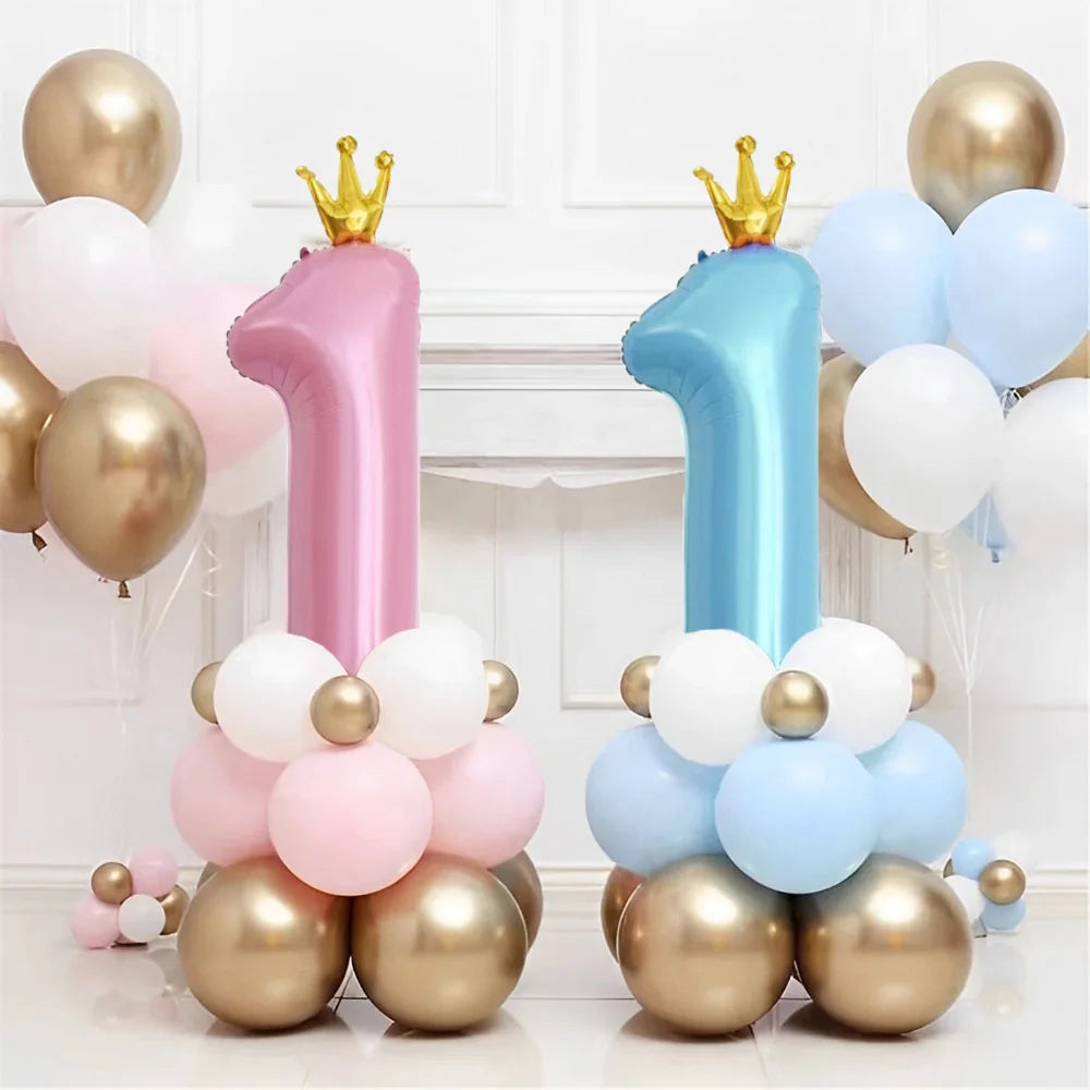 Pastel Baby Blue Pink Foil Number Balloon Crown 1 2 3 4 5 6 7 8 9