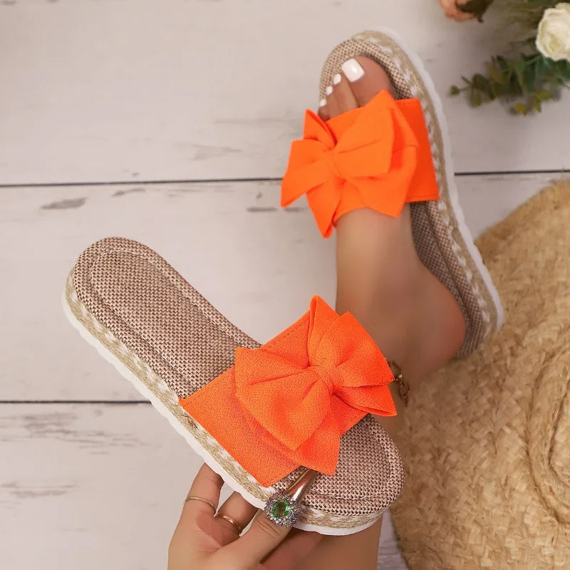 2026 Summer Women's Mid Heels Butterfly Bow Slippers Open Toe Women Zpaxo