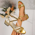 Trend Women Sandals 2025 New Fashion Sexy Medium High Heel Outdoor Sandals Elegant Casual Comfortable Wedding Shoes for Women Zpaxo Gold 35