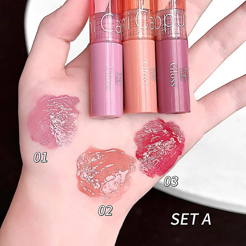 3PCS Water Light Mirror Lip Gloss Set Hydrating Lightweight Liquid Lipstick Nature Moisturizing Lip Tint Lips Makeup Cosmetics Zpaxo