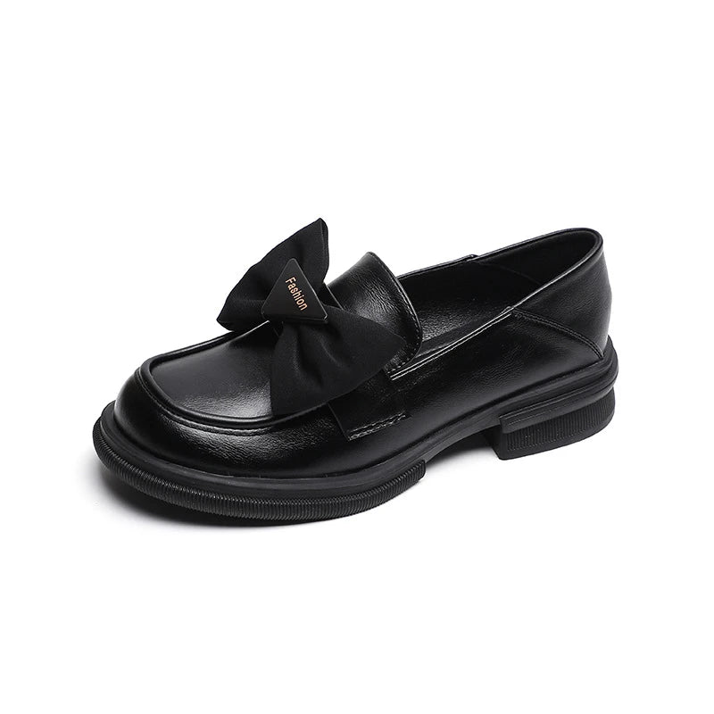 Women Soft Sole Loafers Bow Decor Retro Platform Chunky Heel British Zpaxo 105-8 Black 42 China Mainland