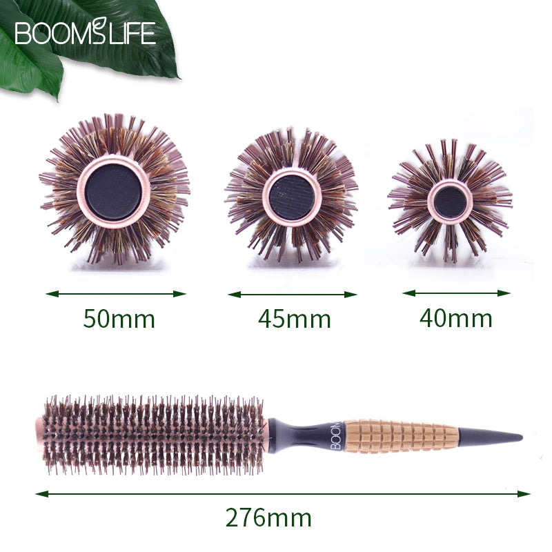 Boar Bristles Hair Brush Women Round Barrel Blowing Curling Styling Hair Comb Anti Static Roll Hairbrush Profissional Wood Combs Zpaxo