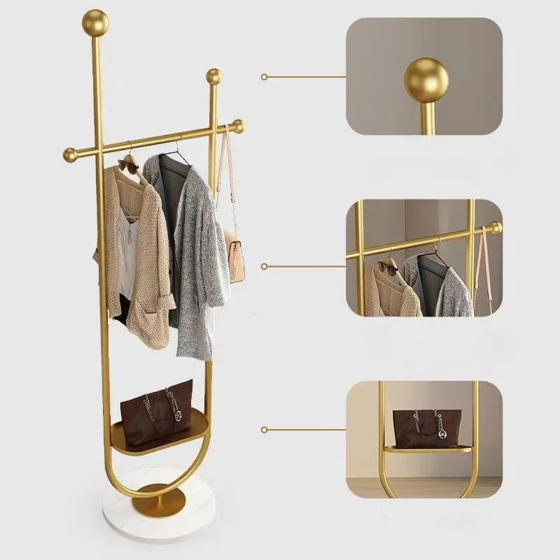 Floor Standing Coat Rack Light Luxury Hat Stand Hooks Freestanding