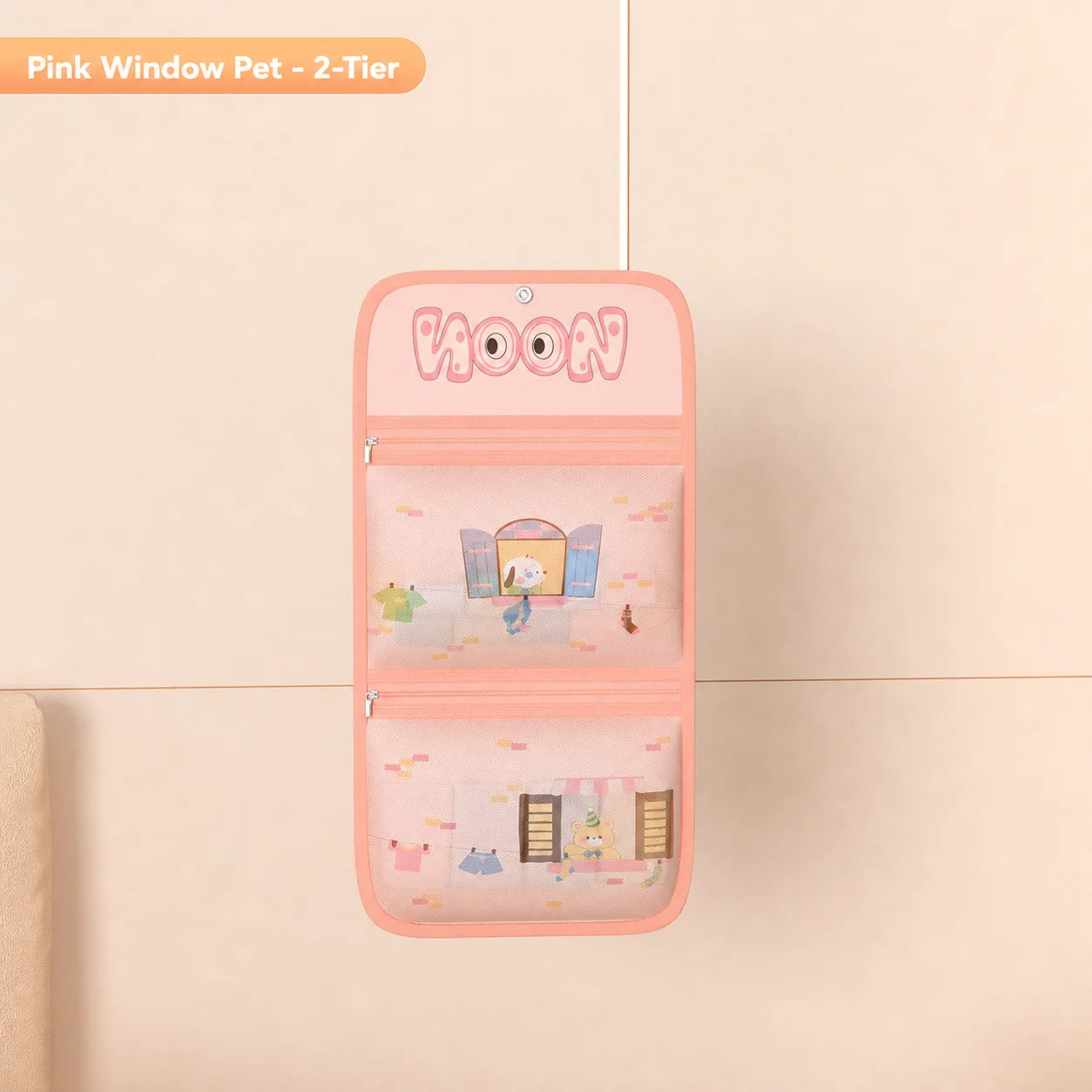 Japanese Cartoon Mesh Hanging Storage Bag | Closet Organizer Hanging Storage Bag Zpaxo Pink-Double layer