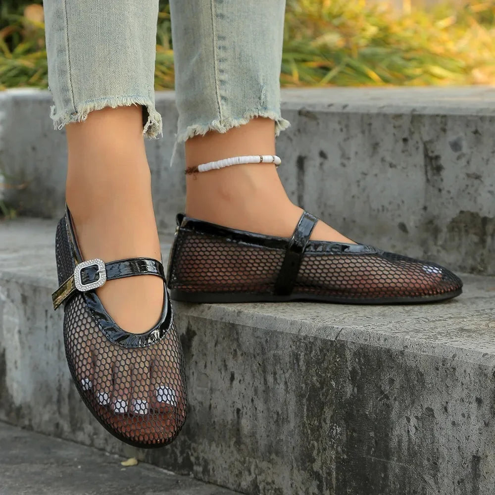 Round Head One Buckle Strap Ballet Shoes Women's Soft Bottom Flat