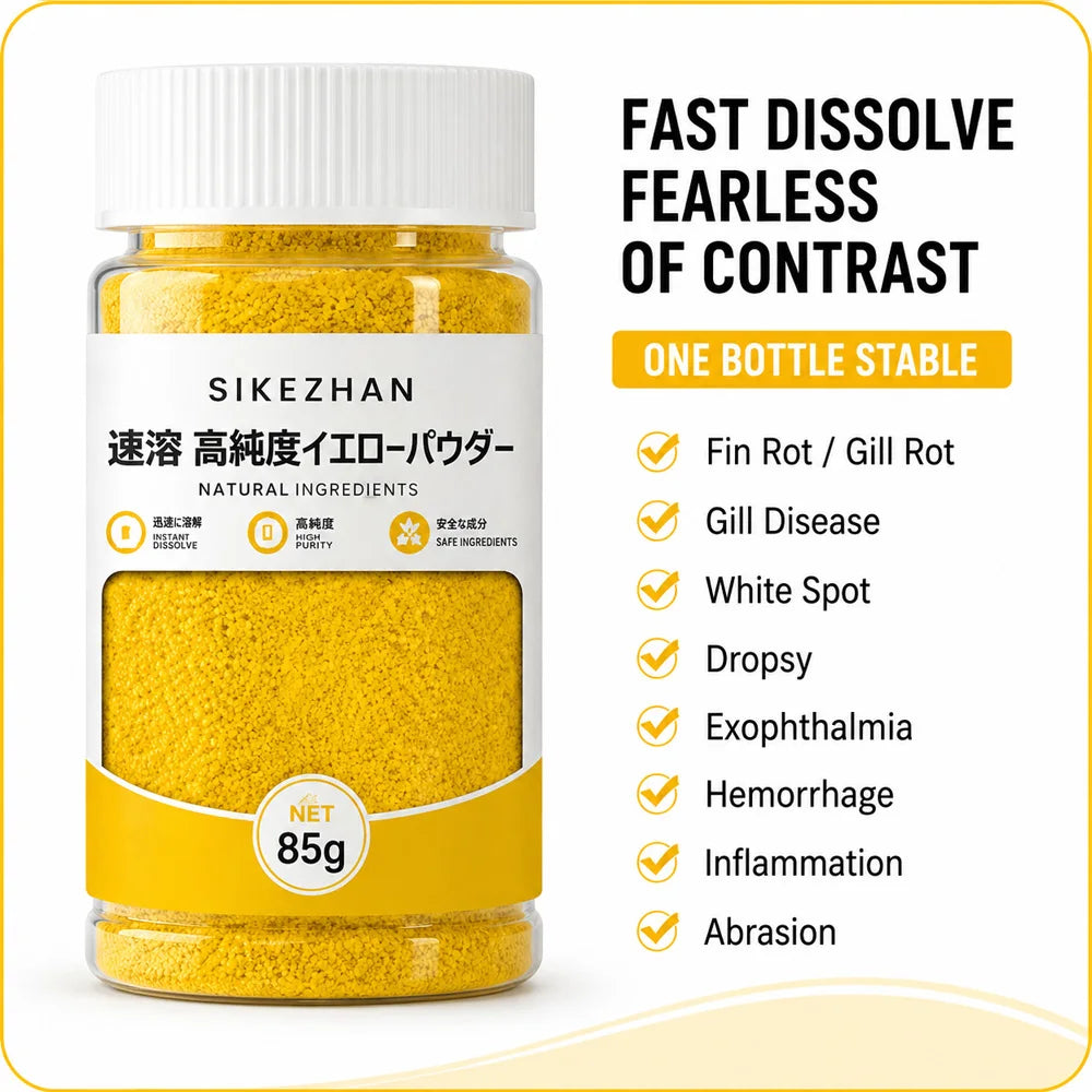 230g Quick Dissolve Yellow Aquarium Powder Granules for Fish Tank Water Care Maintenance Includes Convenient Measuring Spoon Zpaxo
