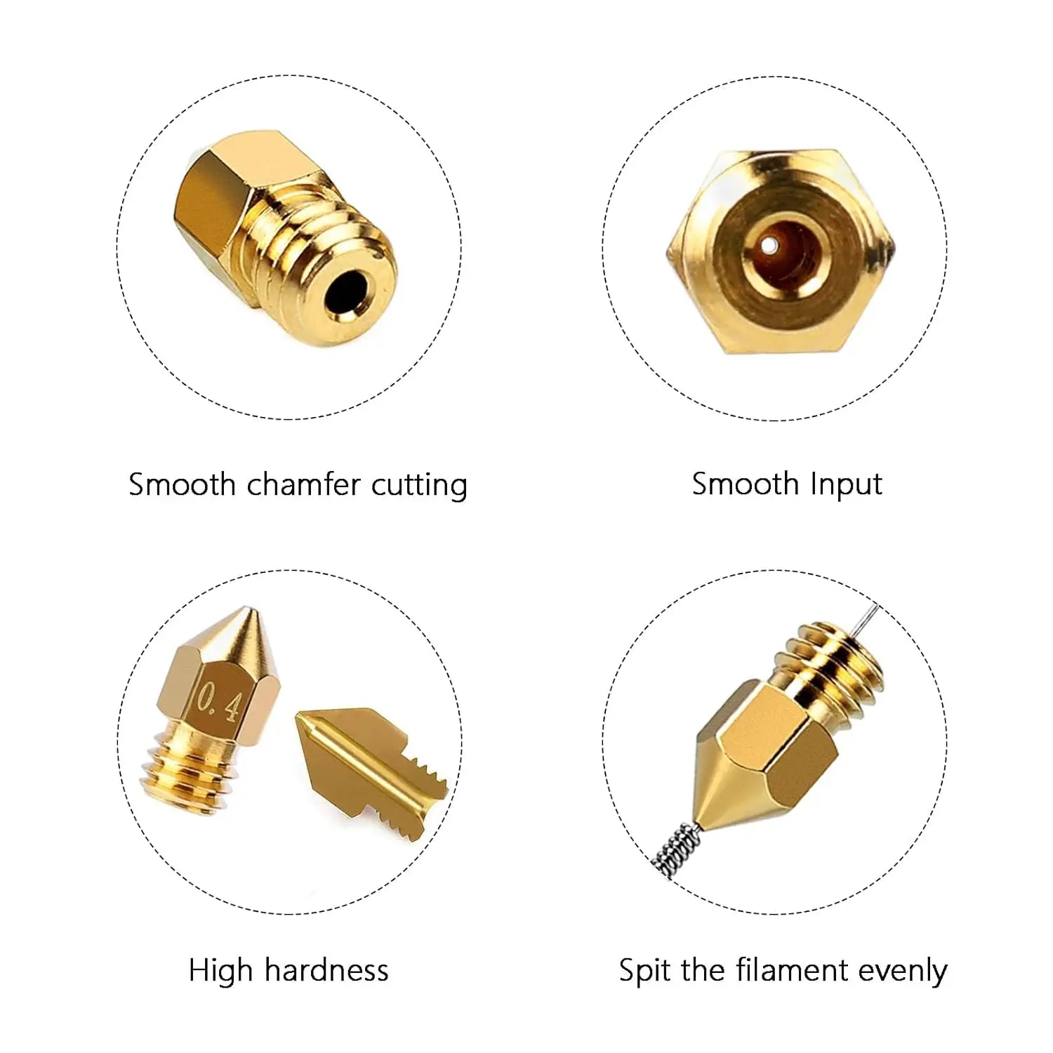 8-Pack Brass 3D Printer Nozzles 0.1–1.0mm M6 FDM Set