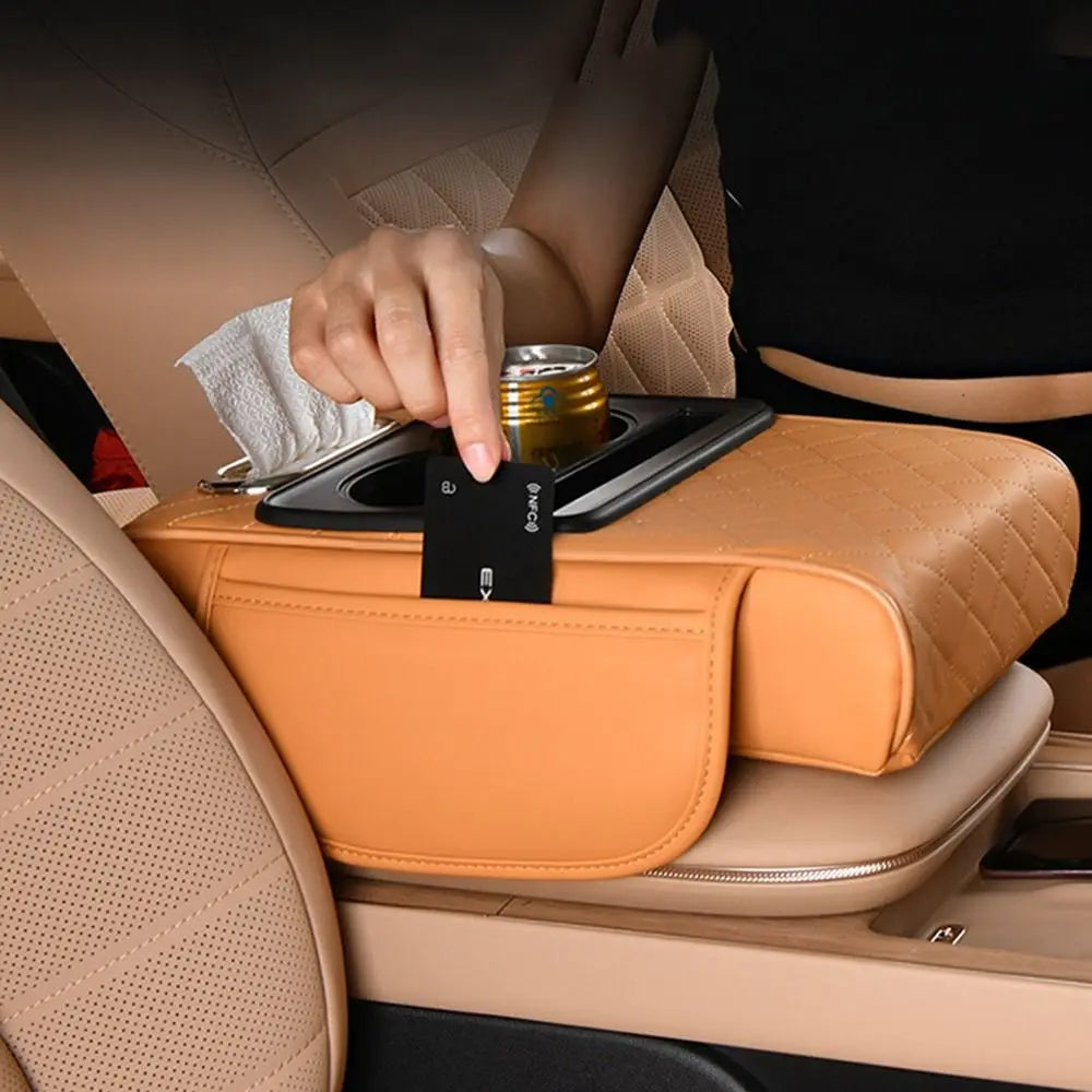 Cup Holder Armrest Heightening Cushion Large Capacity Side Storage Pockets Car Console Console Pillow Easy To Install Tissue Box Zpaxo
