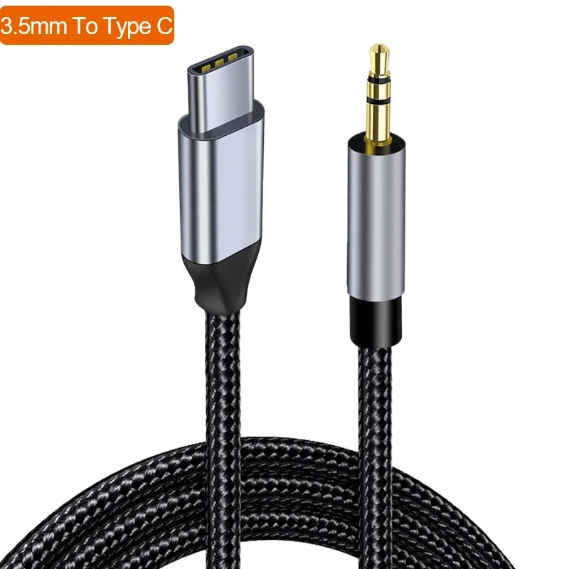 USB Type C To 3.5mm Jack AUX Audio Cable DAC USB-C Audio Adapter For Smartphone Headphones Car HIFI Stereo Sound Audio Connector Zpaxo Black 2m