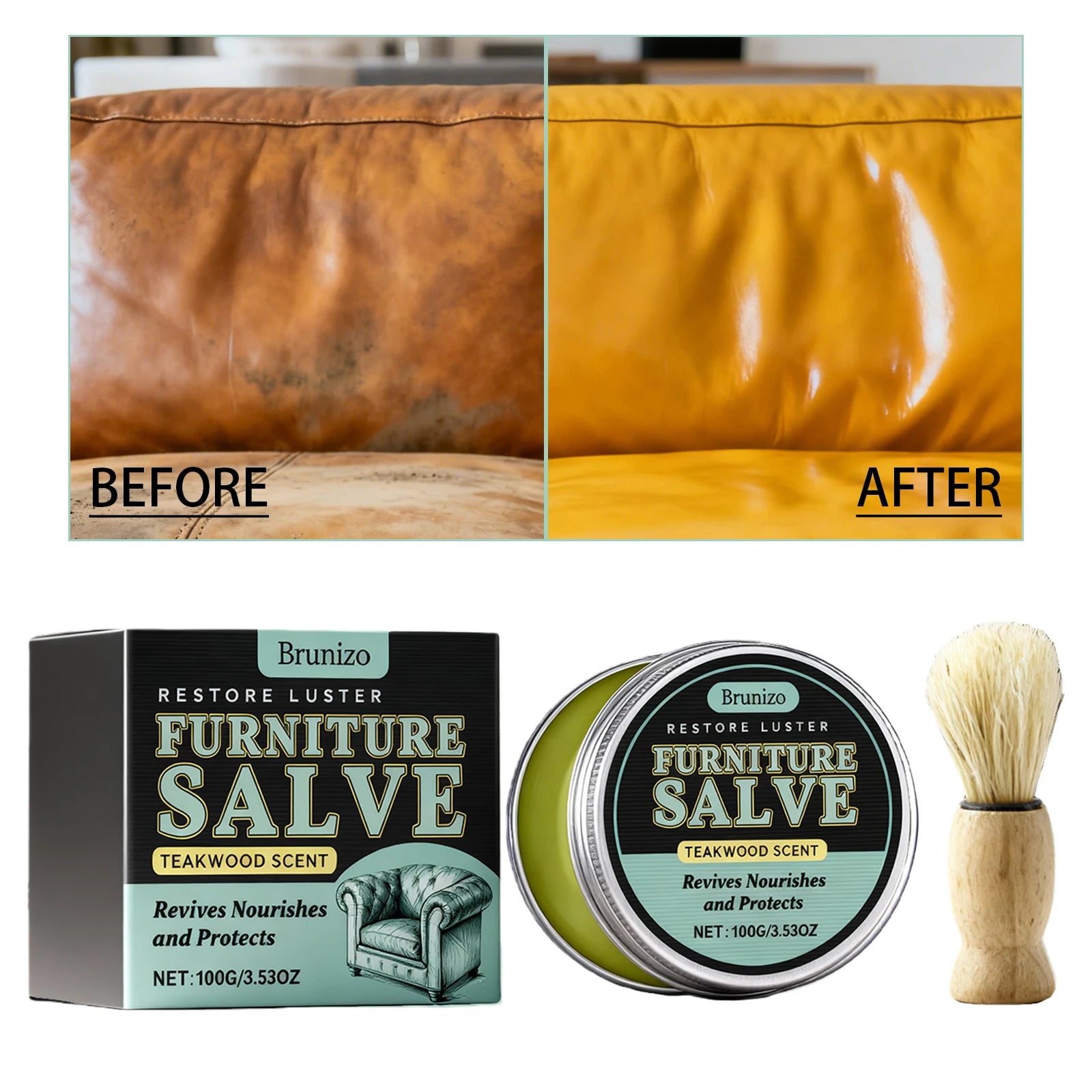 Leather Conditioner with Brush Polisher Moisturizer and Restorer 3.53oz Easy To Apply for Leather Furniture Home Sofa Car Seats Zpaxo