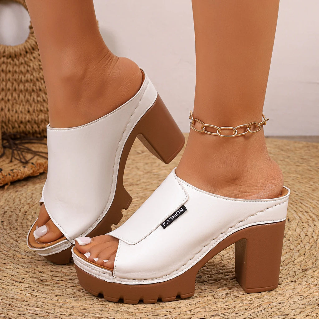 2026 Women Sandals Open-Toe High-Heel Slippers Summer Fashion Outdoor Wear Sandals Slip-On Big Size Shoes Women Zapatos De Mujer Zpaxo WHITE 43