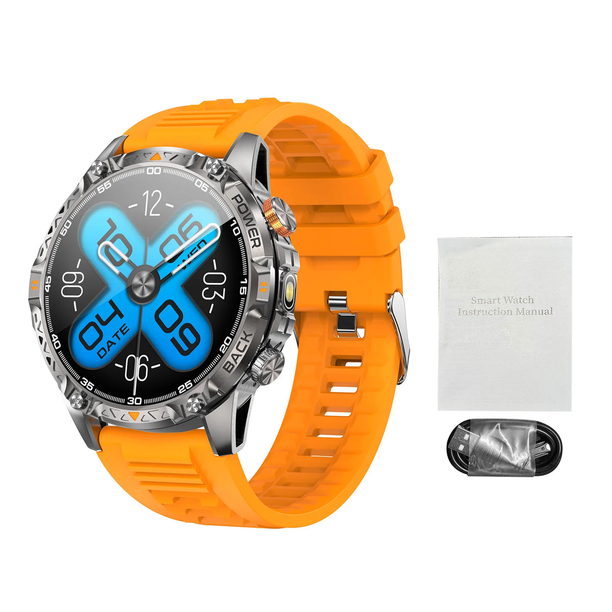 Outdoor Sports Smartwatch 1.7 Inch HD Screen 100+ Sport Modes Fitness Tracker with Health Monitoring Built-in Flashlight Zpaxo Orange