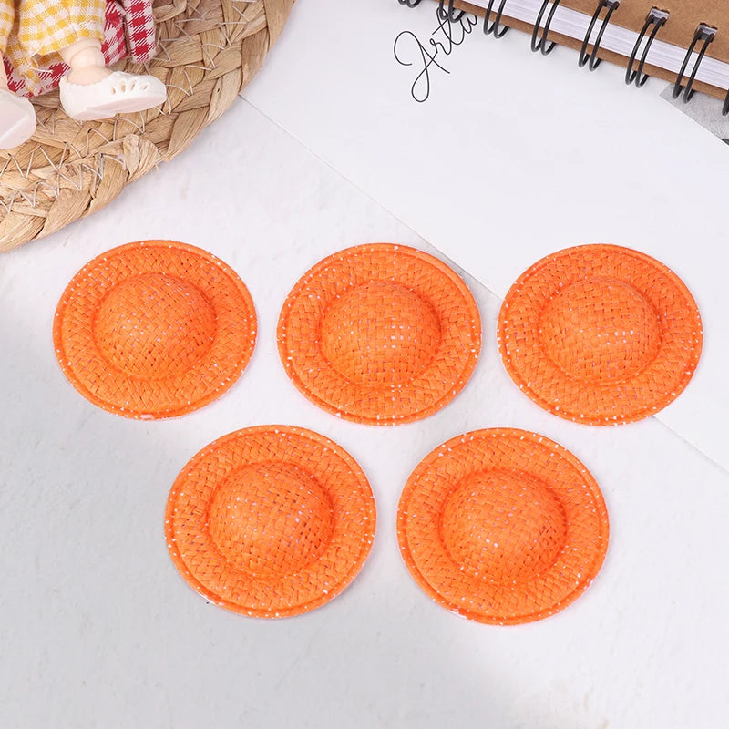 Miniature Doll Straw Hats Dollhouse Decor Children Pretend Play Toys Zpaxo Orange
