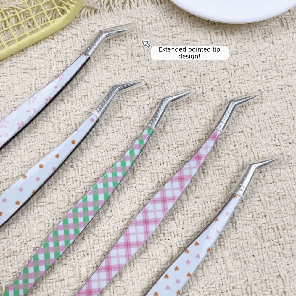 Metal Curved Stickers Tweezers Precision Cartoon Lashes Extension Zpaxo