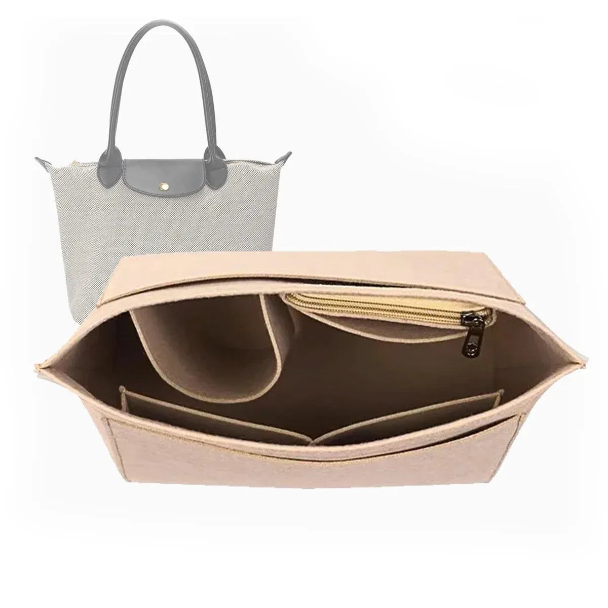 Felt Handbag Insert Organizer – Multi-Pocket Purse Liner Pouch Purse Organizer Insert Zpaxo Beige M