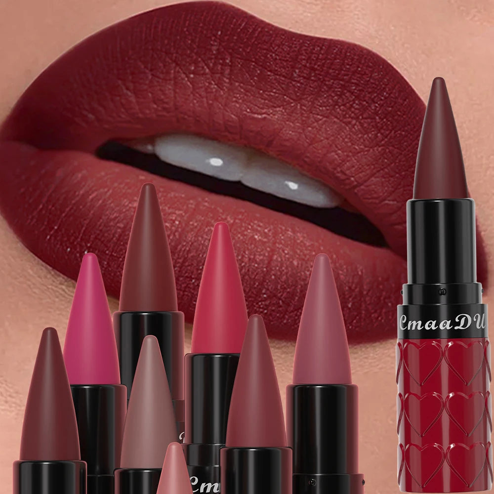 8 Colors of Velvet Matte Lipstick Pen Waterproof Long-lasting Easy-to-Apply Tapered Pointed Rotating Moisturize Lip Gloss Makeup Zpaxo