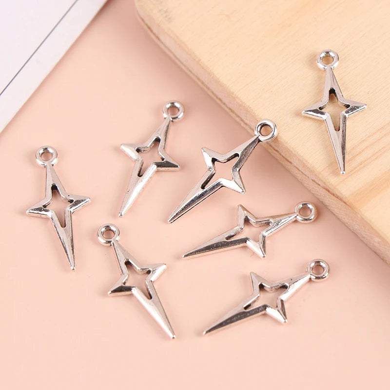 40 Vintage Silver Star Charms 23x10mm DIY Accessories Zpaxo